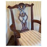 Carved Mahogany Armchair with Striped Upholstered Seat Carved Mahogany Armchair with Striped Upholstered Seat