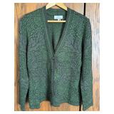 Peruvian Connection Green and Black Jacquard Cardigan Sweater Size L Peruvian Connection Green and Black Jacquard Cardigan Sweater Size L