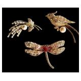 Set of 3 Rhinestone Brooches - Dragonfly, Bird, and Micro Set Zircon with Faux Pearls Set of 3 Rhinestone Brooches - Dragonfly, Bird, and Micro Set Zircon with Faux Pearls