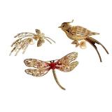 Set of 3 Rhinestone Brooches - Dragonfly, Bird, and Micro Set Zircon with Faux Pearls Set of 3 Rhinestone Brooches - Dragonfly, Bird, and Micro Set Zircon with Faux Pearls