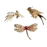 Set of 3 Rhinestone Brooches - Dragonfly, Bird, and Micro Set Zircon with Faux Pearls Set of 3 Rhinestone Brooches - Dragonfly, Bird, and Micro Set Zircon with Faux Pearls