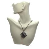 Sterling Silver 925 Double Strand Necklace with Ornate Pendant Sterling Silver 925 Double Strand Necklace with Ornate Pendant