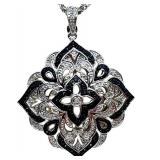 Sterling Silver 925 Double Strand Necklace with Ornate Pendant Sterling Silver 925 Double Strand Necklace with Ornate Pendant