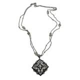 Sterling Silver 925 Double Strand Necklace with Ornate Pendant Sterling Silver 925 Double Strand Necklace with Ornate Pendant