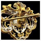 14K Gold Brooch with Diamond, Sapphire and Pearl Accents 14K Gold Brooch with Diamond, Sapphire and Pearl Accents