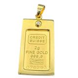 Credit Suisse 2g Fine Gold 999.9 Bar Pendant with Diamond Accent, 1985 Liberty Design Credit Suisse 2g Fine Gold 999.9 Bar Pendant with Diamond Accent, 1985 Liberty Design