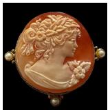 Italian 925 Silver Cameo Brooch with Pearls Italian 925 Silver Cameo Brooch with Pearls