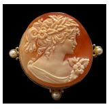 Italian 925 Silver Cameo Brooch with Pearls Italian 925 Silver Cameo Brooch with Pearls