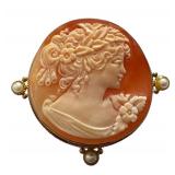 Italian 925 Silver Cameo Brooch with Pearls Italian 925 Silver Cameo Brooch with Pearls
