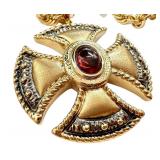 Ross Simons 1.30 Carat Garnet Cross Pendant in 14kt Yellow Gold with 14K Chain Ross Simons 1.30 Carat Garnet Cross Pendant in 14kt Yellow Gold with 14K Chain