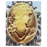 Sterling Silver Cameo Brooch Pendant with Floral Accents Sterling Silver Cameo Brooch Pendant with Floral Accents