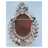 Sterling Silver Cameo Brooch Pendant with Floral Accents Sterling Silver Cameo Brooch Pendant with Floral Accents