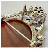 Sterling Silver Cameo Brooch Pendant with Floral Accents Sterling Silver Cameo Brooch Pendant with Floral Accents