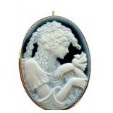 14K Italian Cameo Brooch Pendant with Lady and Bird 14K Italian Cameo Brooch Pendant with Lady and Bird