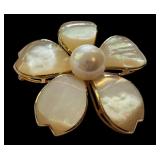 14k Gold Mother of Pearl and Pearl Flower Brooch 14k Gold Mother of Pearl and Pearl Flower Brooch