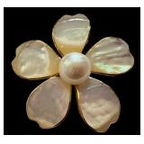 14k Gold Mother of Pearl and Pearl Flower Brooch 14k Gold Mother of Pearl and Pearl Flower Brooch