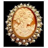 Italian Sterling Cameo Brooch Pendant with Pedant Italian Sterling Cameo Brooch Pendant with Pedant