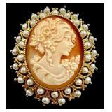 Italian Sterling Cameo Brooch Pendant with Pedant Italian Sterling Cameo Brooch Pendant with Pedant