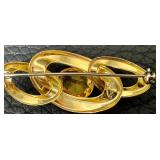 14K Gold Italy Brooch with Yellow Gemstone, 2 Inches 14K Gold Italy Brooch with Yellow Gemstone, 2 Inches