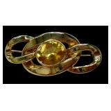 14K Gold Italy Brooch with Yellow Gemstone, 2 Inches 14K Gold Italy Brooch with Yellow Gemstone, 2 Inches