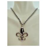 Sterling Silver Fleur-de-Lis Pendant Necklace with 14K Accents, 16 Inch Chain Sterling Silver Fleur-de-Lis Pendant Necklace with 14K Accents, 16 Inch Chain
