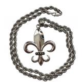 Sterling Silver Fleur-de-Lis Pendant Necklace with 14K Accents, 16 Inch Chain Sterling Silver Fleur-de-Lis Pendant Necklace with 14K Accents, 16 Inch Chain