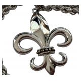 Sterling Silver Fleur-de-Lis Pendant Necklace with 14K Accents, 16 Inch Chain Sterling Silver Fleur-de-Lis Pendant Necklace with 14K Accents, 16 Inch Chain