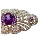 Sterling Silver Amethyst and CZ Art Deco Brooch Pin Sterling Silver Amethyst and CZ Art Deco Brooch Pin
