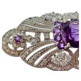 Sterling Silver Amethyst and CZ Art Deco Brooch Pin Sterling Silver Amethyst and CZ Art Deco Brooch Pin