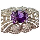 Sterling Silver Amethyst and CZ Art Deco Brooch Pin Sterling Silver Amethyst and CZ Art Deco Brooch Pin