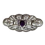 Sterling Silver Amethyst and CZ Art Deco Brooch Pin Sterling Silver Amethyst and CZ Art Deco Brooch Pin