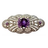 Sterling Silver Amethyst and CZ Art Deco Brooch Pin Sterling Silver Amethyst and CZ Art Deco Brooch Pin