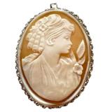 Sterling Silver 925 Carved Cameo Brooch Pendant, 1.75 Inch Sterling Silver 925 Carved Cameo Brooch Pendant, 1.75 Inch