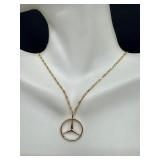 14K Gold Mercedes-Benz Style Pendant Necklace, 18 Inch Chain 14K Gold Mercedes-Benz Style Pendant Necklace, 18 Inch Chain