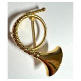 Sterling Silver Gilt French Horn Brooch, 1.5 Inch Sterling Silver Gilt French Horn Brooch, 1.5 Inch