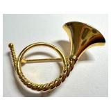 Sterling Silver Gilt French Horn Brooch, 1.5 Inch Sterling Silver Gilt French Horn Brooch, 1.5 Inch