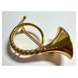 Sterling Silver Gilt French Horn Brooch, 1.5 Inch Sterling Silver Gilt French Horn Brooch, 1.5 Inch
