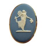 Wedgwood Blue Jasperware Cameo Brooch with Gold Tone Frame Wedgwood Blue Jasperware Cameo Brooch with Gold Tone Frame