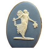 Wedgwood Blue Jasperware Cameo Brooch with Gold Tone Frame Wedgwood Blue Jasperware Cameo Brooch with Gold Tone Frame