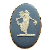 Wedgwood Blue Jasperware Cameo Brooch with Gold Tone Frame Wedgwood Blue Jasperware Cameo Brooch with Gold Tone Frame