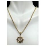 18 Inch Italian 14k Gold Chain Necklace with Anchor and Ship Wheel Pendant 18 Inch Italian 14k Gold Chain Necklace with Anchor and Ship Wheel Pendant
