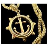 18 Inch Italian 14k Gold Chain Necklace with Anchor and Ship Wheel Pendant 18 Inch Italian 14k Gold Chain Necklace with Anchor and Ship Wheel Pendant