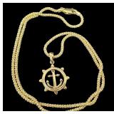 18 Inch Italian 14k Gold Chain Necklace with Anchor and Ship Wheel Pendant 18 Inch Italian 14k Gold Chain Necklace with Anchor and Ship Wheel Pendant