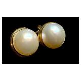 14k Gold Earrings with Large Mabe Pearls, Set of 2 14k Gold Earrings with Large Mabe Pearls, Set of 2