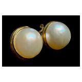 14k Gold Earrings with Large Mabe Pearls, Set of 2 14k Gold Earrings with Large Mabe Pearls, Set of 2