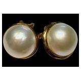 14k Gold Earrings with Large Mabe Pearls, Set of 2 14k Gold Earrings with Large Mabe Pearls, Set of 2