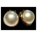 14k Gold Earrings with Large Mabe Pearls, Set of 2 14k Gold Earrings with Large Mabe Pearls, Set of 2
