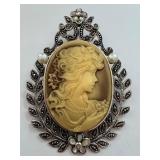 Sterling Silver Cameo Brooch Pendant with Floral Accents Sterling Silver Cameo Brooch Pendant with Floral Accents