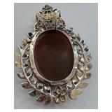 Sterling Silver Cameo Brooch Pendant with Floral Accents Sterling Silver Cameo Brooch Pendant with Floral Accents