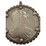 Sterling Silver 20" Chain with Large Maria Theresa Coin Pendant Sterling Silver 20" Chain with Large Maria Theresa Coin Pendant